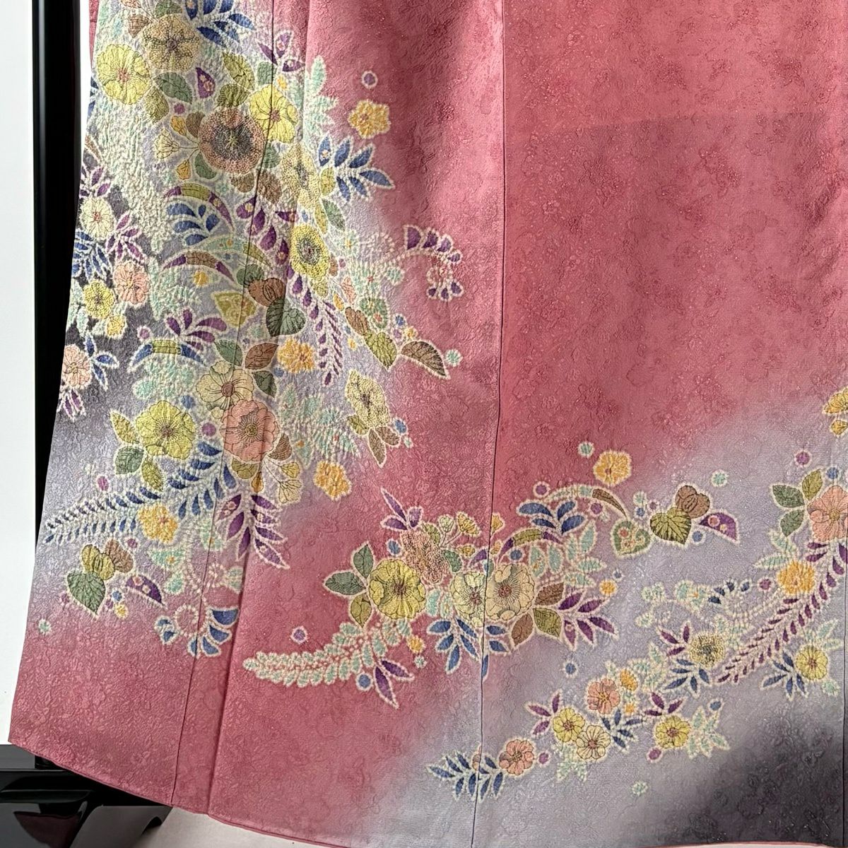 振袖禮服 身長161.5cm 袖長64cm M 雙層 丹下雄介 大和 落款あり 辻花染 刺繡 銀通し 粉紅 純蠶絲 逸品級
