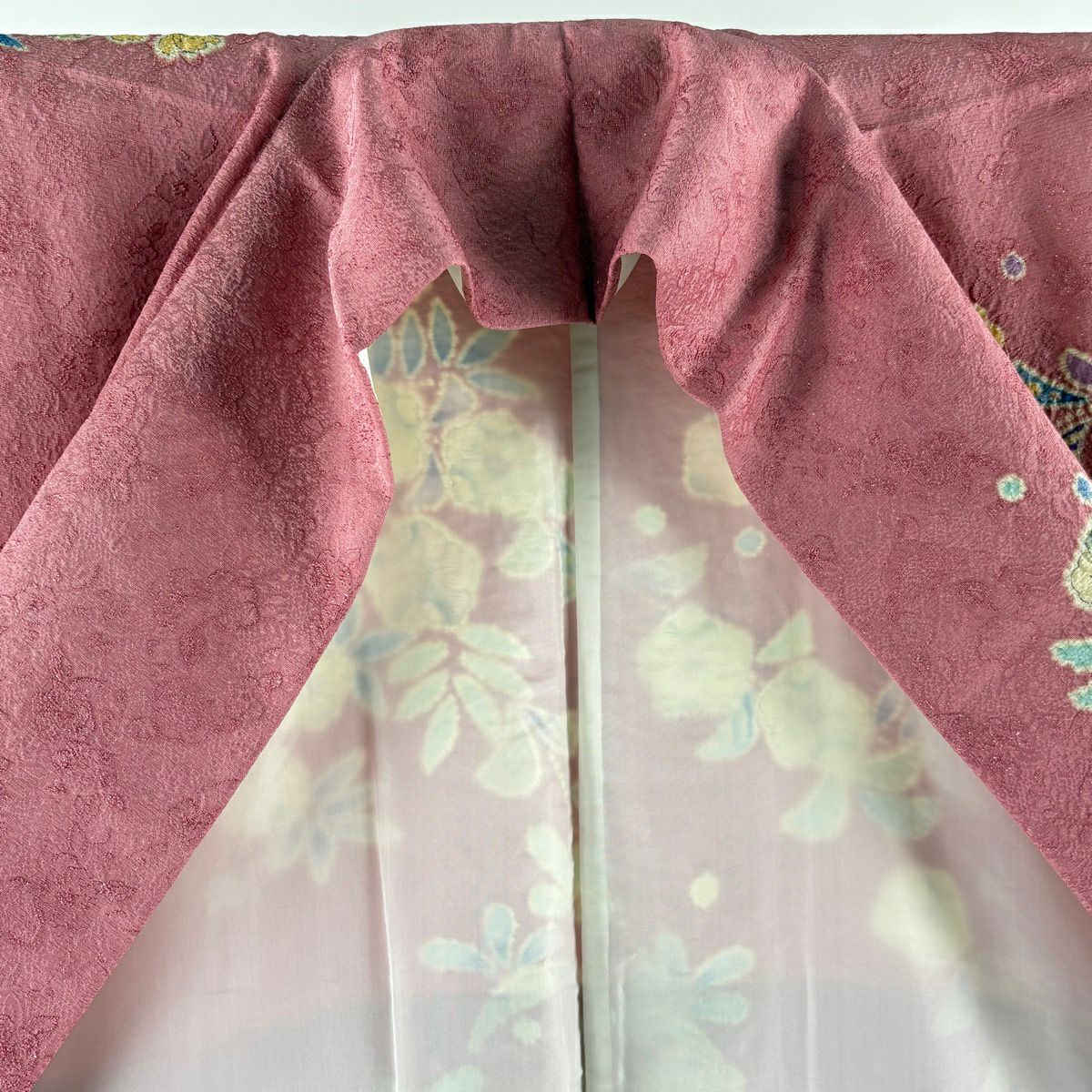 振袖禮服 身長161.5cm 袖長64cm M 雙層 丹下雄介 大和 落款あり 辻花染 刺繡 銀通し 粉紅 純蠶絲 逸品級