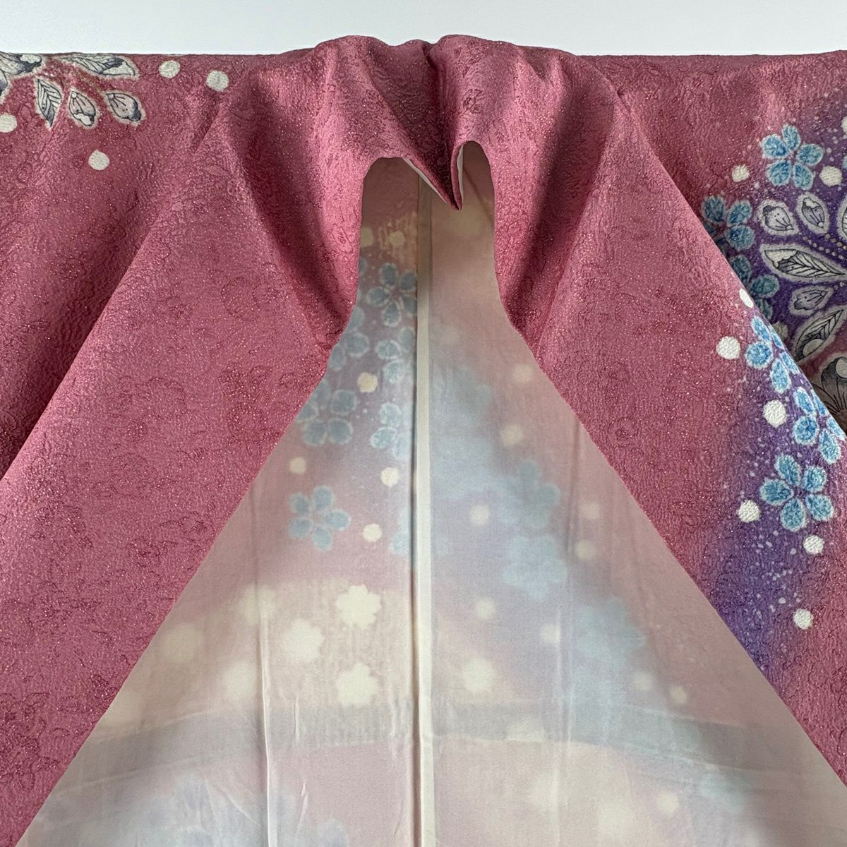 振袖禮服 身長169cm 袖長69.5cm L 雙層 辻花染 波 銀通 金銀彩 粉紅 純蠶絲 逸品級