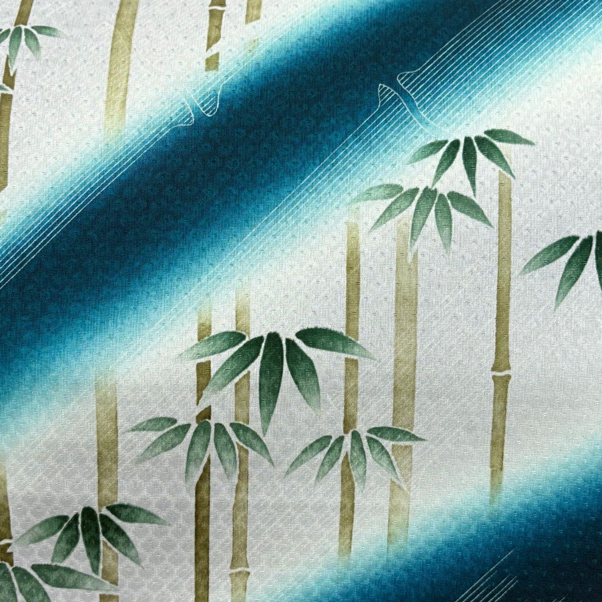 【美品】 袋帶 名品級 竹子 斜紋 漸層 青綠 大鼓圖案 純蠶絲