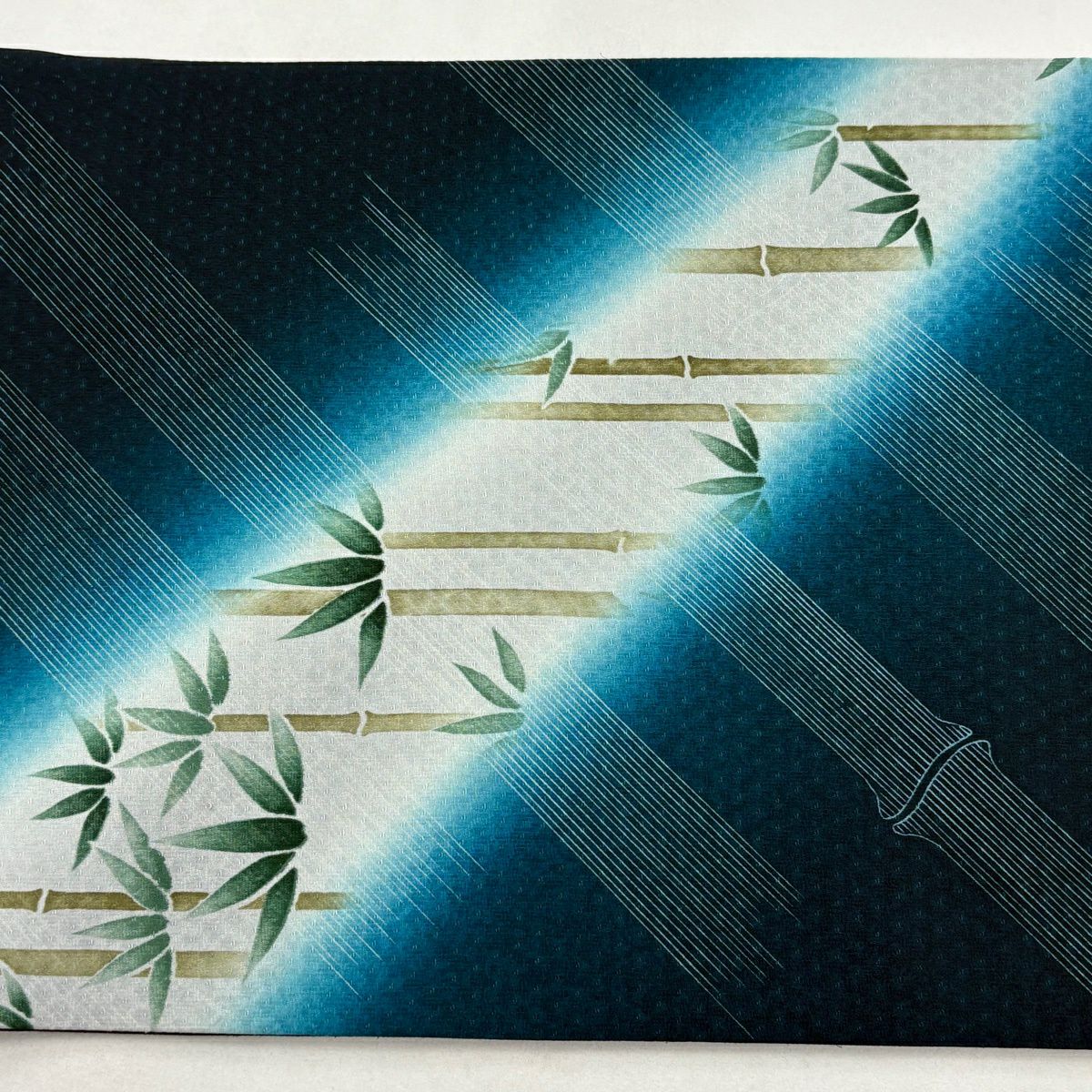 【美品】 袋帶 名品級 竹子 斜紋 漸層 青綠 大鼓圖案 純蠶絲