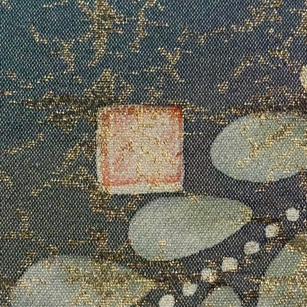 【美品】 袋帶 名品級 落款あり 辻花染 銀糸 金金箔 紫 お太鼓柄 純蠶絲