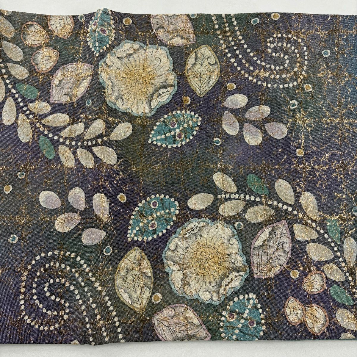 【美品】 袋帶 名品級 落款あり 辻花染 銀糸 金金箔 紫 お太鼓柄 純蠶絲