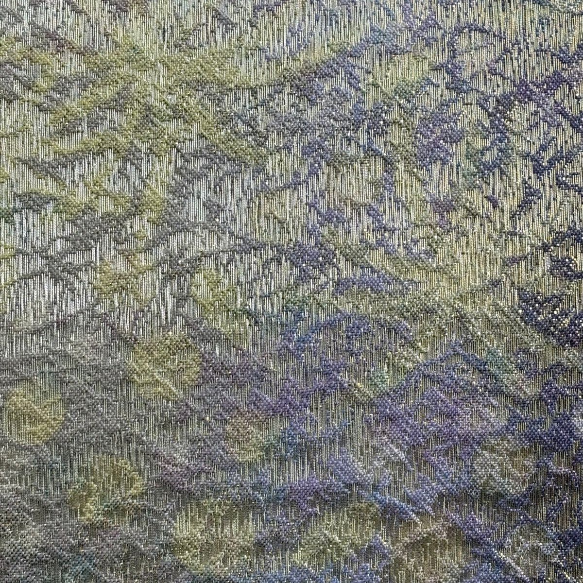 【美品】 袋帶 名品級 花 幾何學 銀線 金金箔 淺紫 お太鼓圖案 純蠶絲