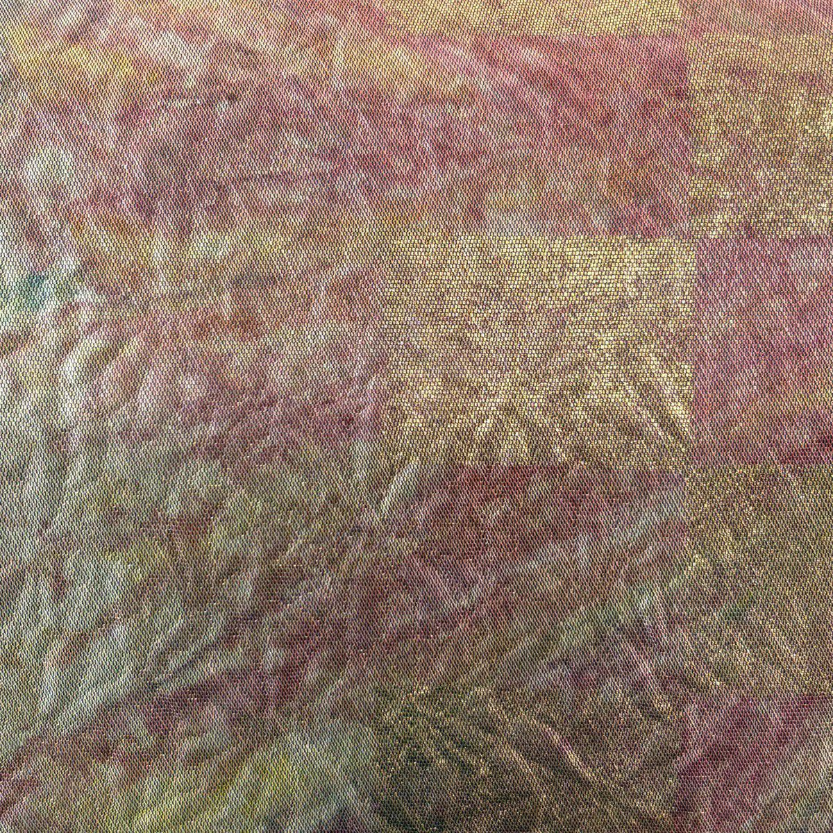 【美品】 袋帶 名品級 市松樹 金金箔 金絲 灰色 六通 純蠶絲