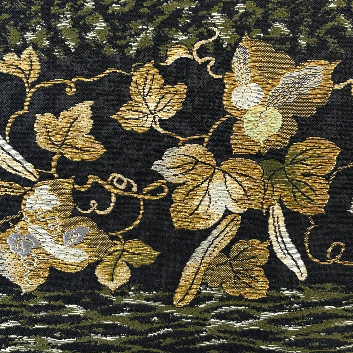 【美品】 袋帶 名品級 生物 金絲 黑 六通 純蠶絲