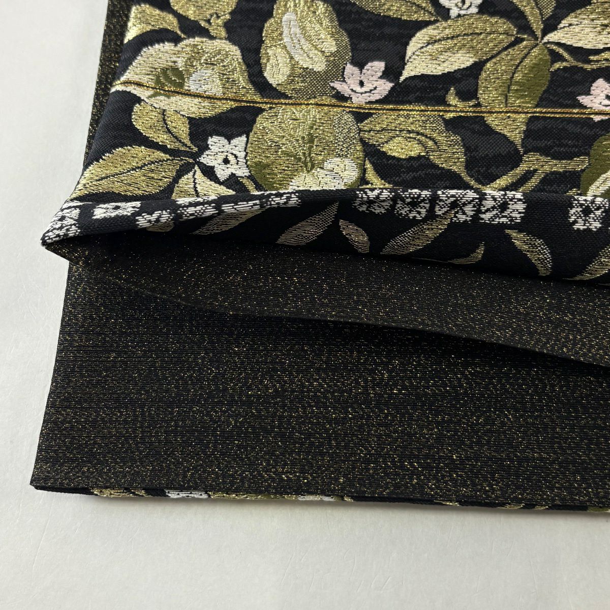 【美品】 袋帶 名品級 生物 金絲 黑 六通 純蠶絲