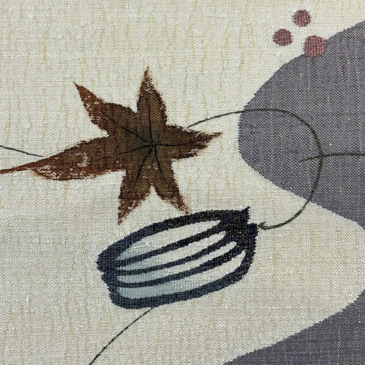 【美品】 名古屋帶 名品級 葉與果 金絲 奶油色 純蠶絲