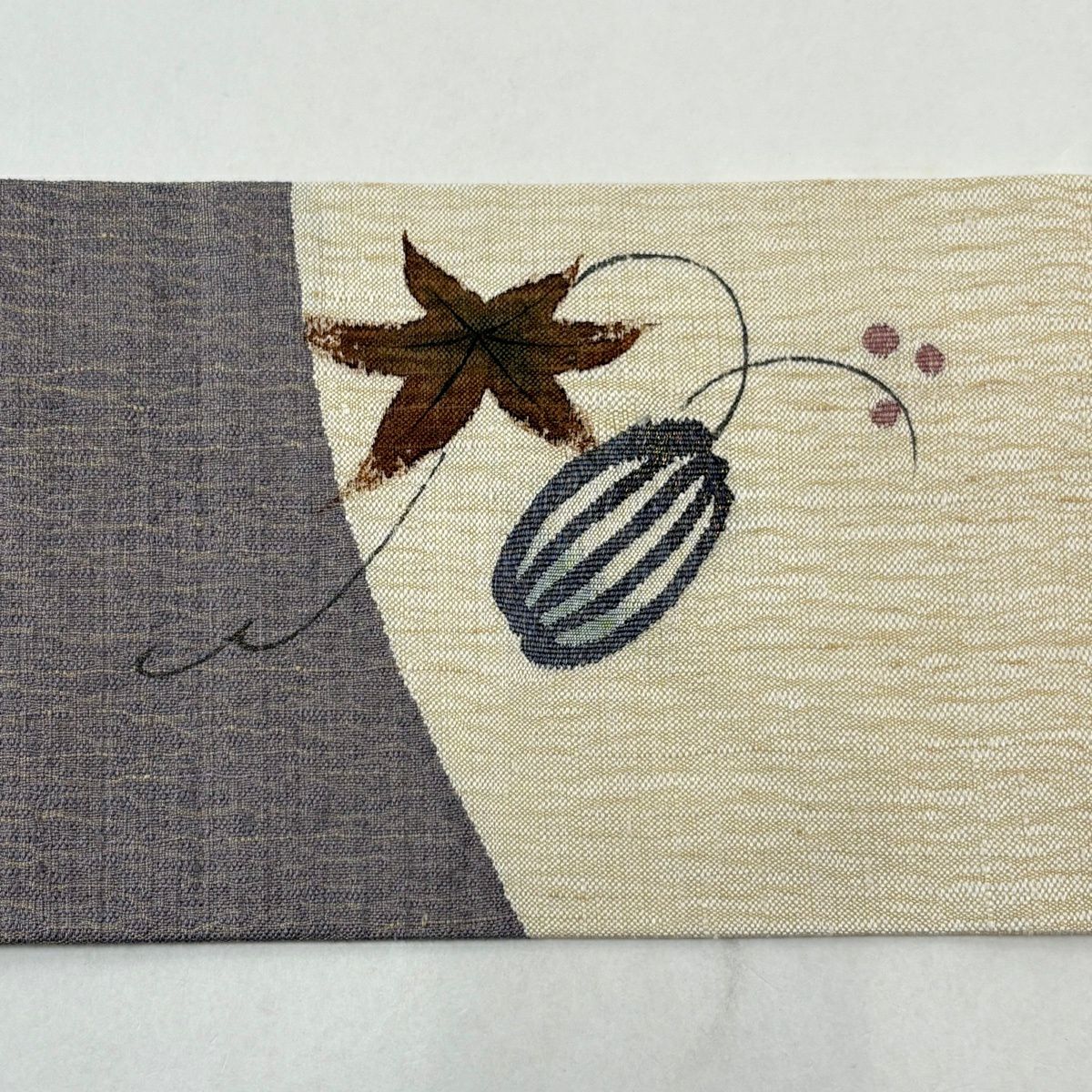 【美品】 名古屋帶 名品級 葉與果 金絲 奶油色 純蠶絲