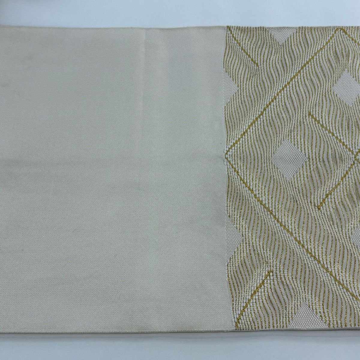 袋帶 逸品級 人間國寶 北村武資 落款あり 幾何學 菱 金絲 奶油 六通 純蠶絲