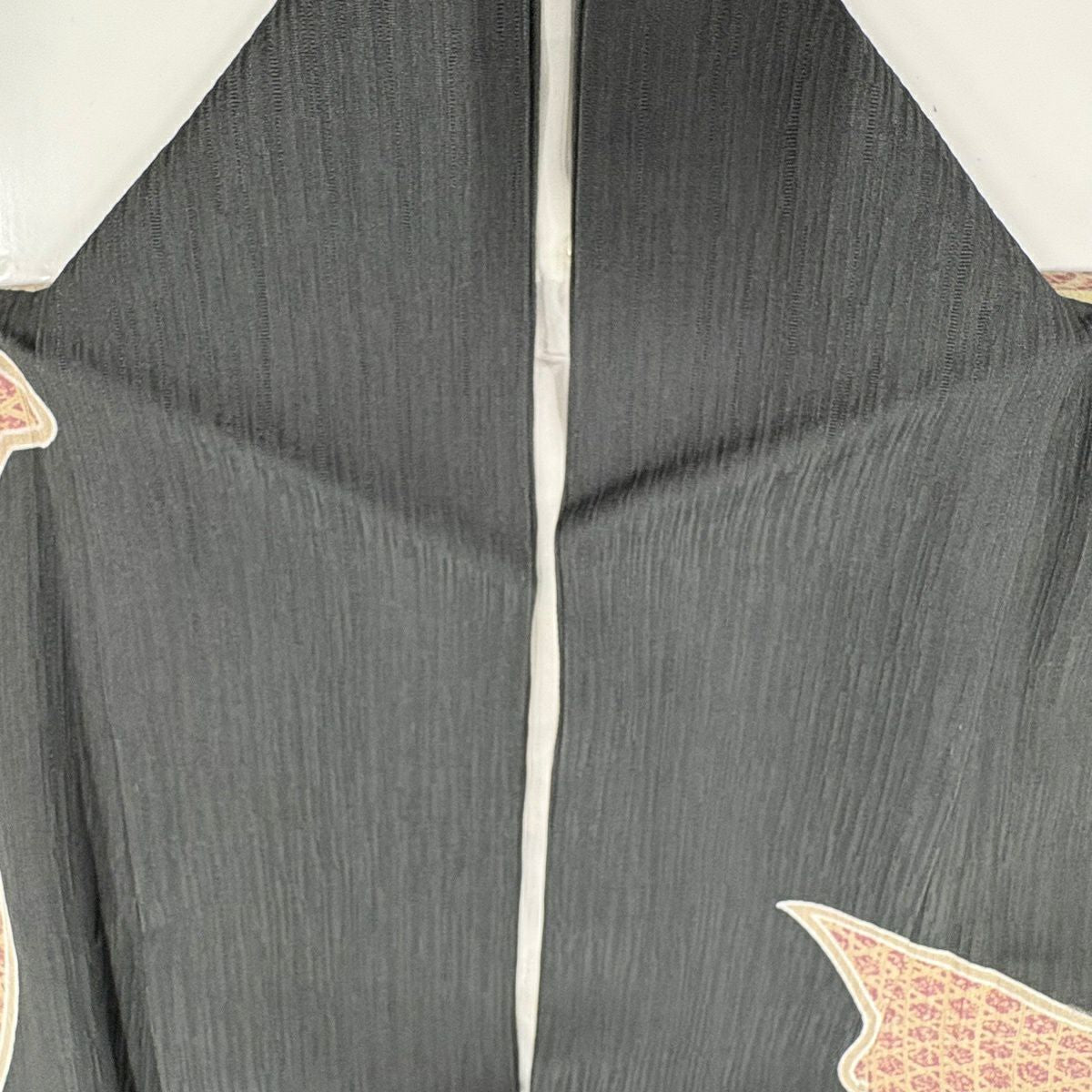 【美品】訪問服 身長158cm 袖長67cm M 雙層 束熨斗紋 菊花 黑灰 純蠶絲 名品級
