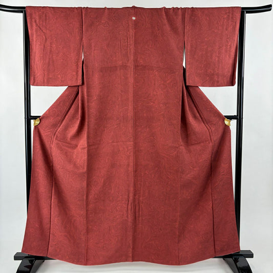 小紋 身長160.5cm 袖長67cm M 雙層 墨流淌 茜 純蠶絲 名品級 一個紋