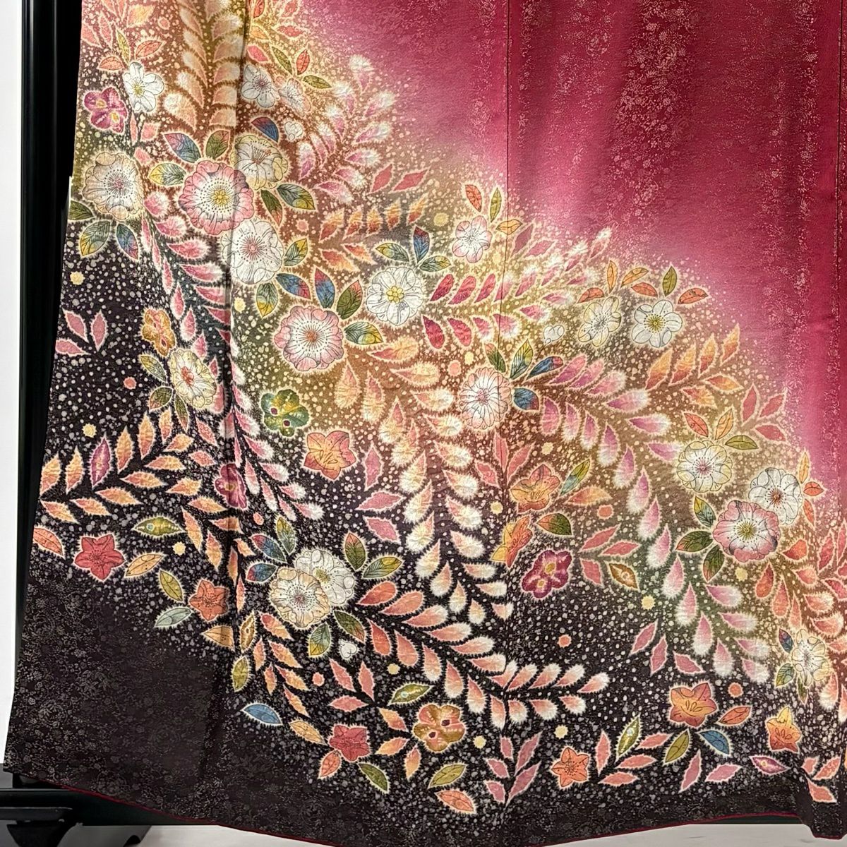 【美品】振袖禮服 身長161.5cm 袖長68.5cm L 雙層 鈴乃屋 有落款 辻花染 金通し 漸層 紅色 純蠶絲 名品級