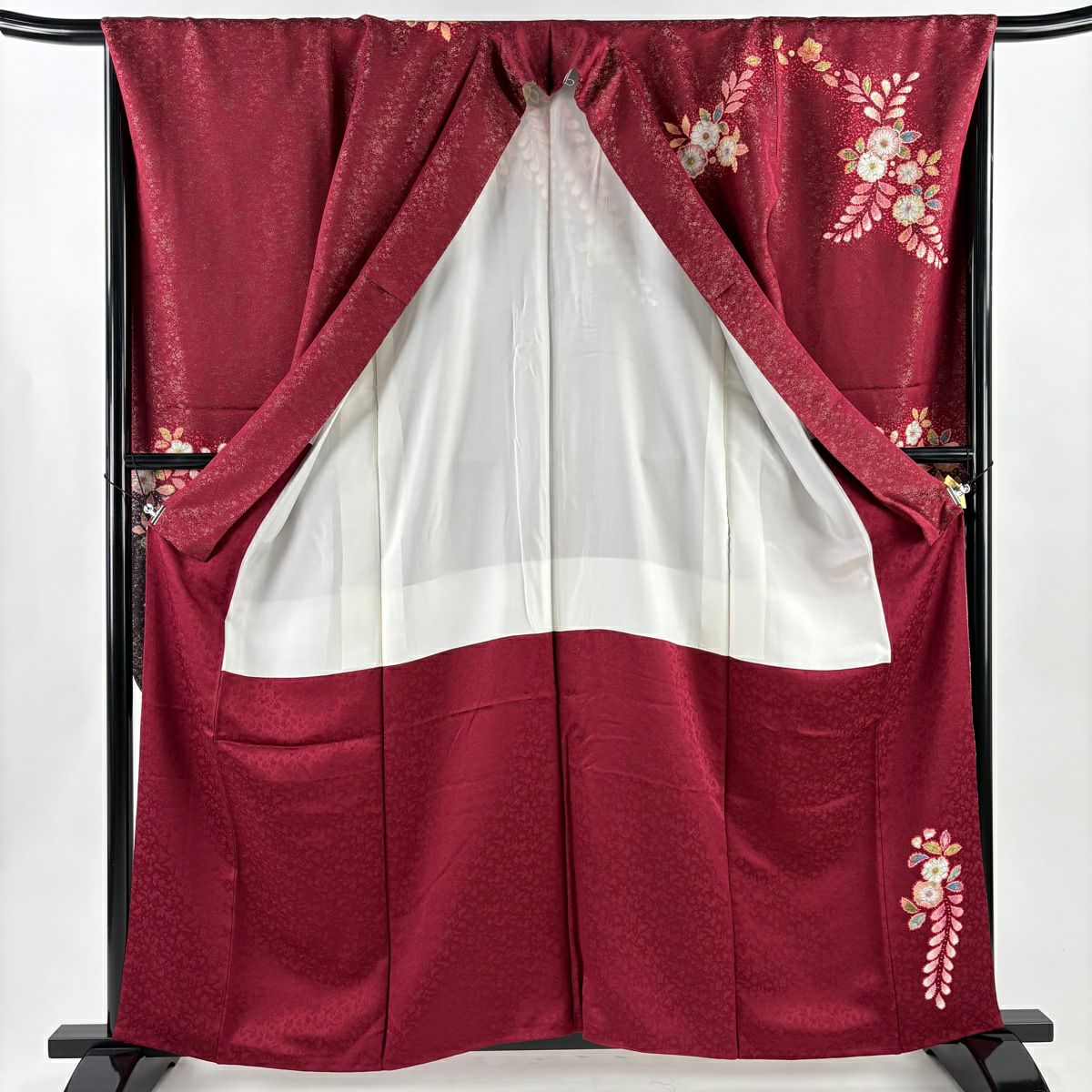 【美品】振袖禮服 身長161.5cm 袖長68.5cm L 雙層 鈴乃屋 有落款 辻花染 金通し 漸層 紅色 純蠶絲 名品級
