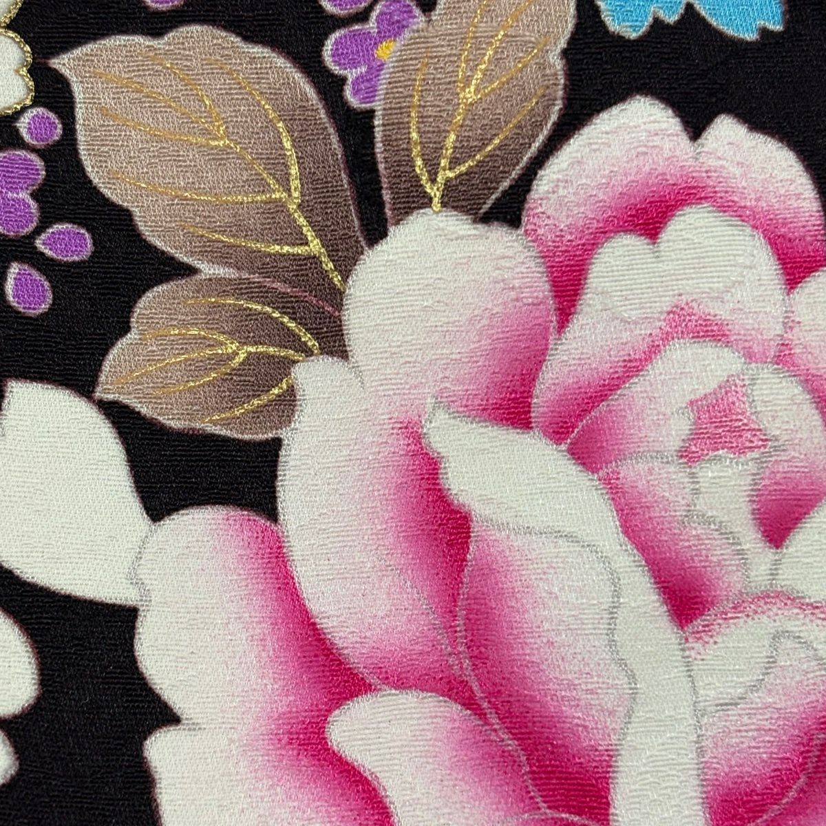 振袖禮服 身長169cm 袖長70cm L 雙層 草花紋紋 刺繡 金銀彩 濃紫 純蠶絲 名品級