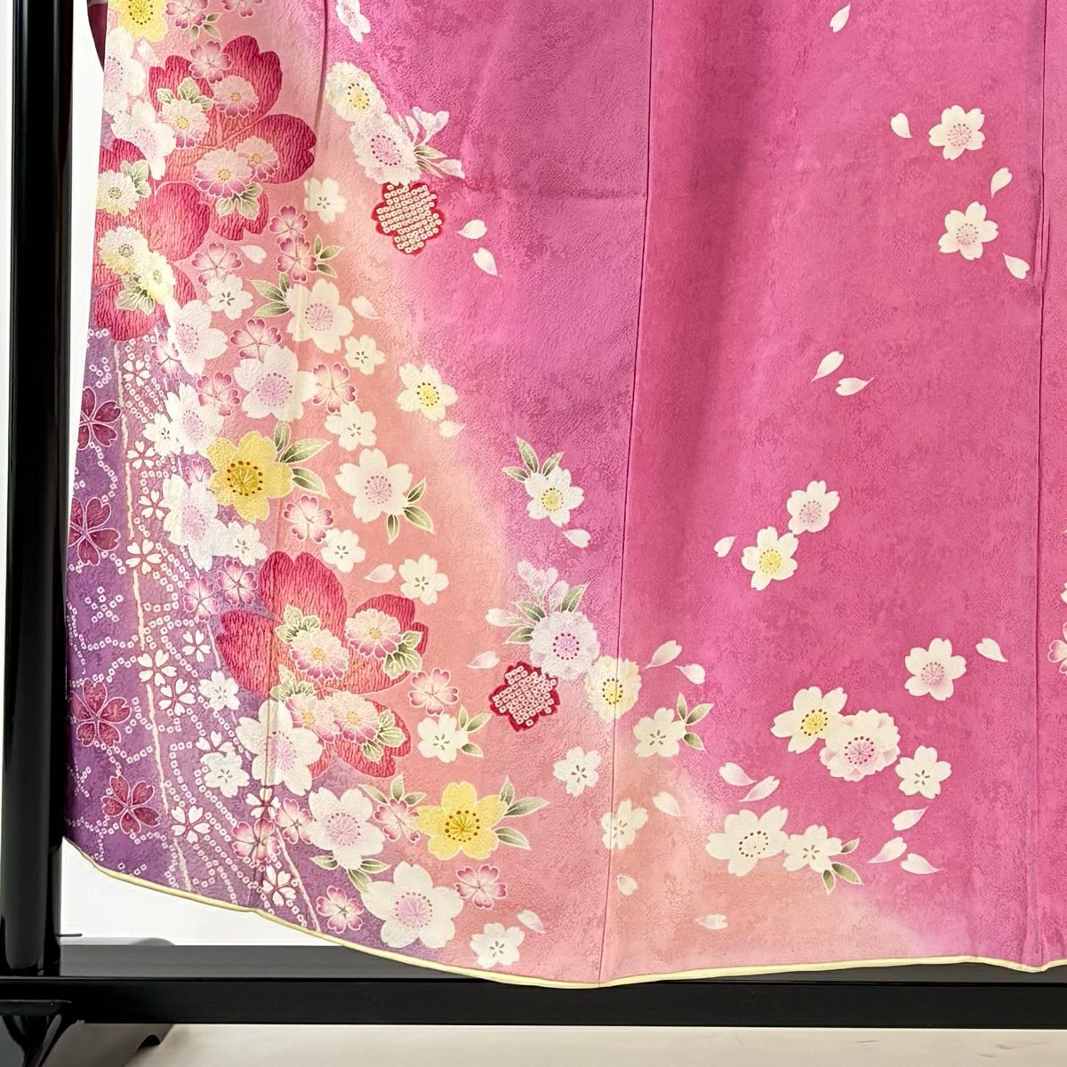【美品】振袖禮服 身長156.5cm 袖長64.5cm M 雙層櫻花瓣金銀彩暈染粉紅純蠶絲名品級