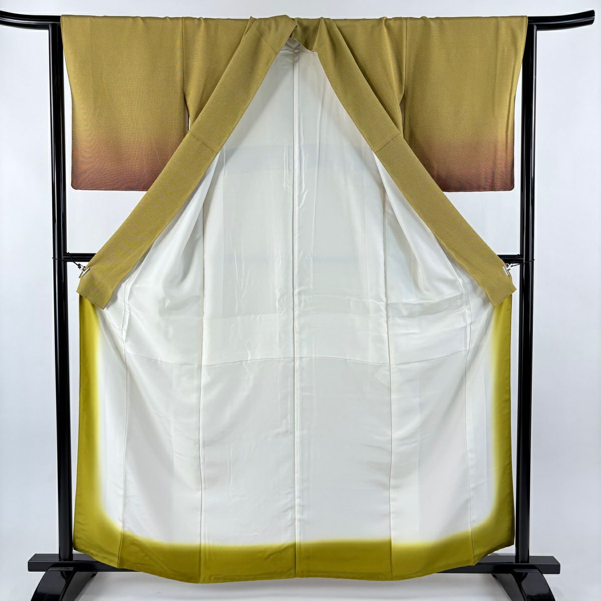 【美品】 付下 身長161cm 袖長64.5cm M 雙層 人間國寶 六谷梅花軒 落款あり 角通し 染分 黃土 純蠶絲 名品級