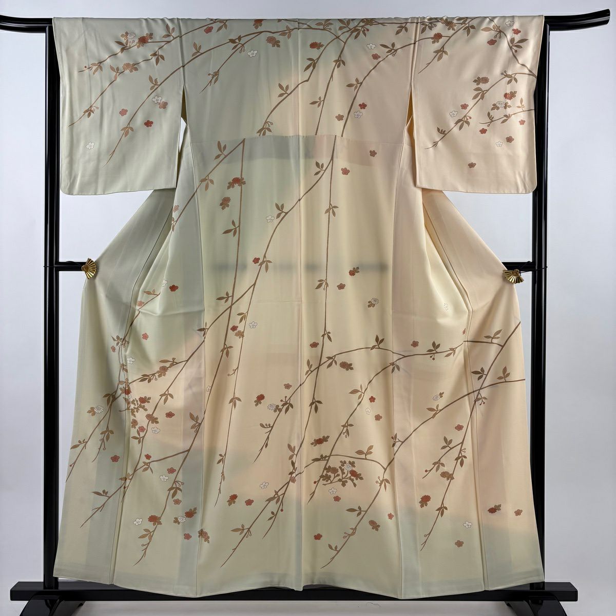 訪問服 身長157cm 袖長64.5cm M 雙層 梅花 菊花 金銀彩 漸層 淺綠 純蠶絲 名品級