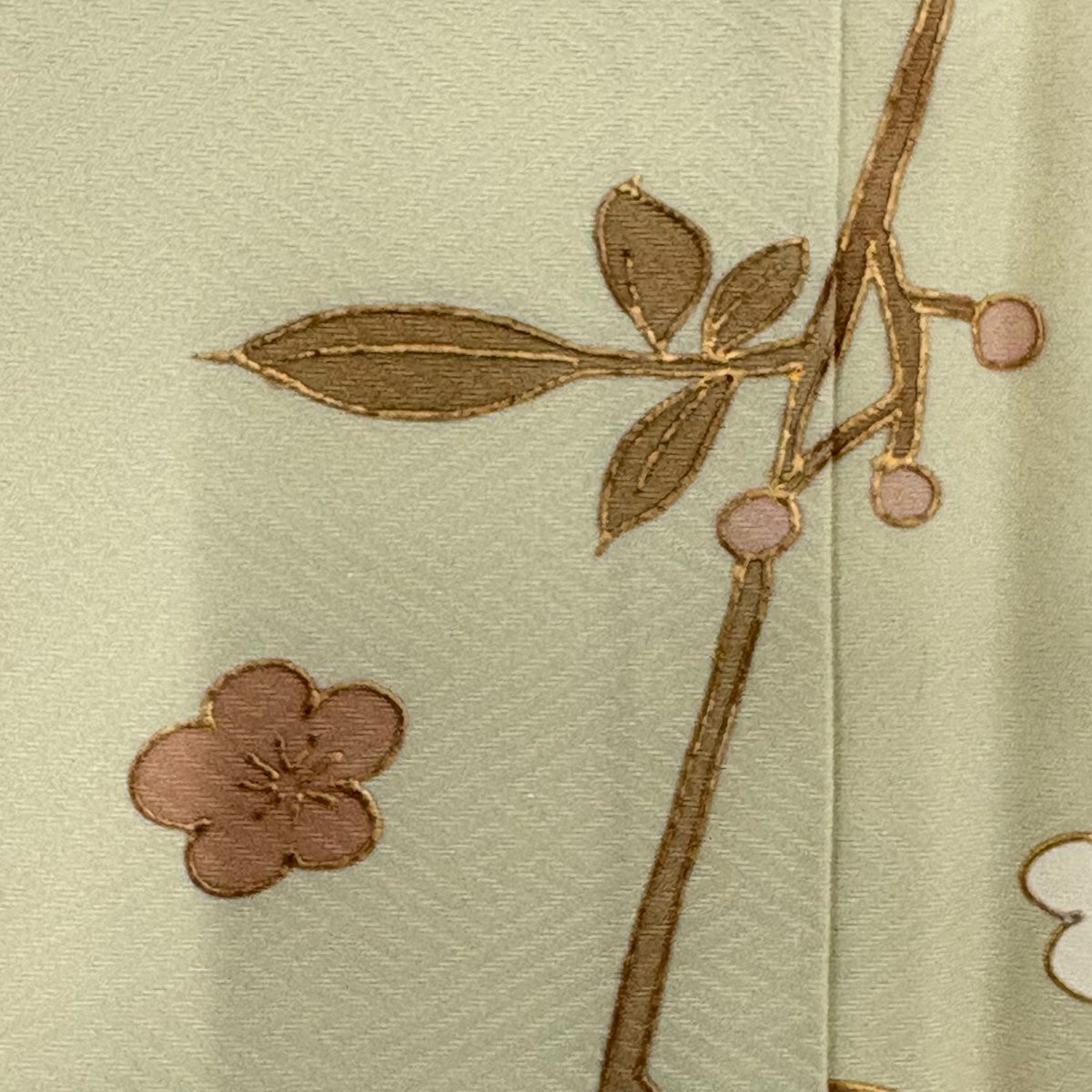 訪問服 身長157cm 袖長64.5cm M 雙層 梅花 菊花 金銀彩 漸層 淺綠 純蠶絲 名品級