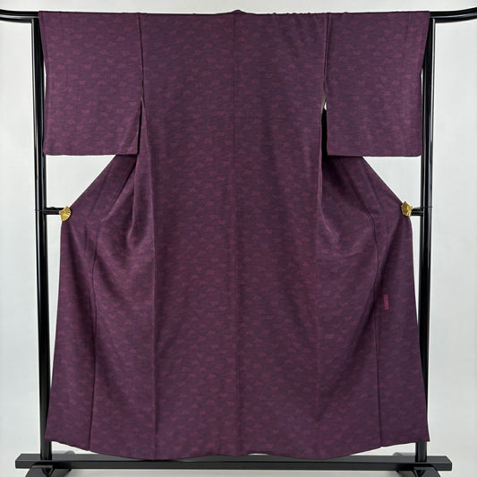 【美品】 江戶小紋 身長154cm 袖長64.5cm M 雙層 人間國寶 中村勇二郎 落款あり 動物 濃紫 純蠶絲 名品級