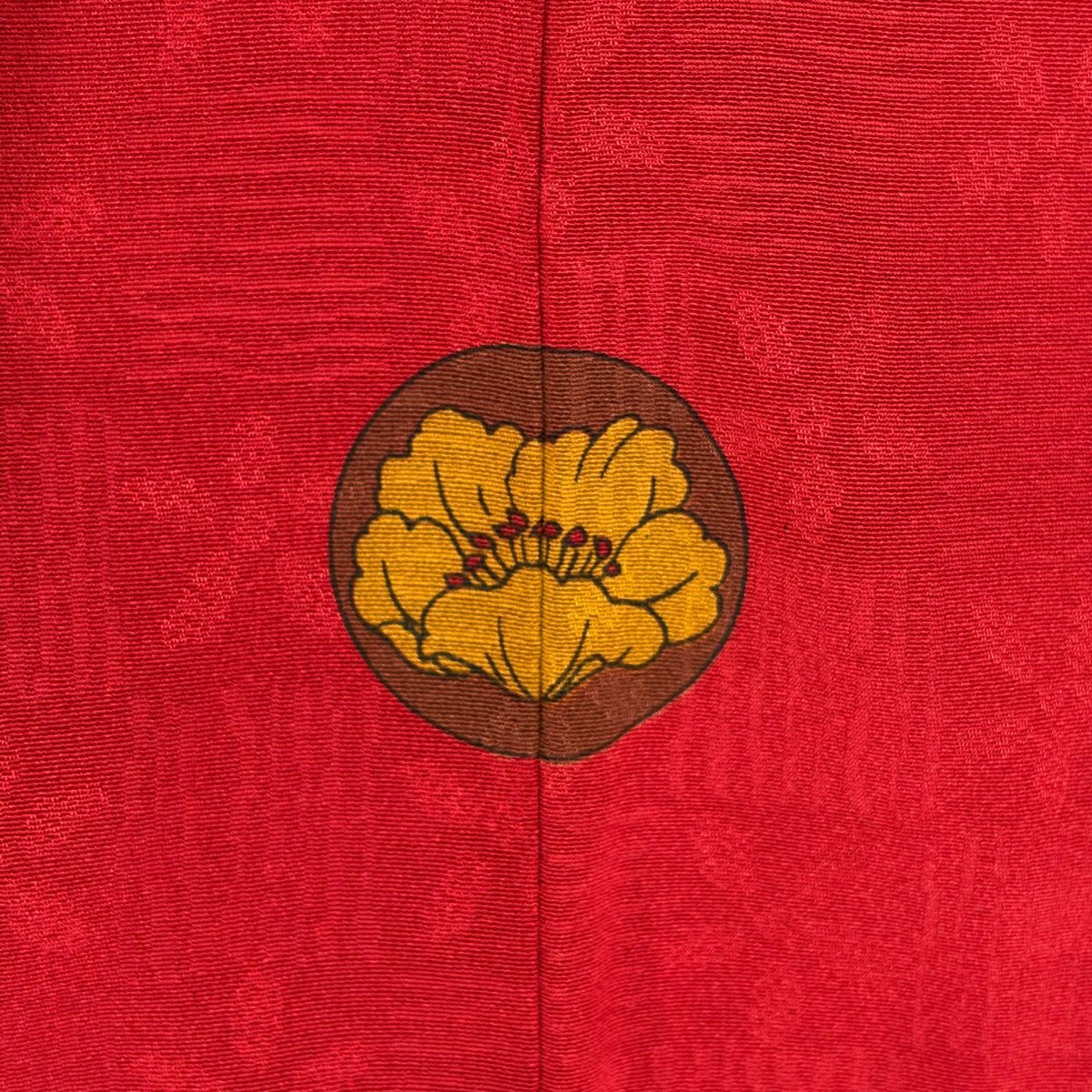 振袖禮服 身長162.5cm 袖長66.5cm M 雙層 落款 草花紋紋 菱形 紅 純蠶絲 名品級 三つ紋