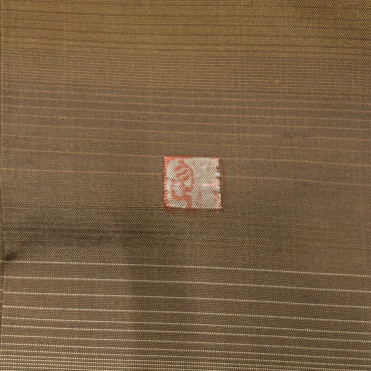付下 身長159cm 袖長63cm S 雙層 紬織織 落款あり 柳 橫條 刺繡 茶 純蠶絲 名品級