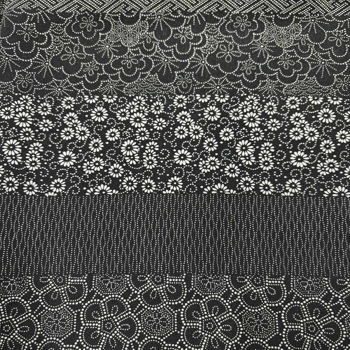 【美品】 小紋 身長161cm 袖長67.5cm L 雙層 寄せ柄 花唐草紋 墨 深藍 純蠶絲 名品級