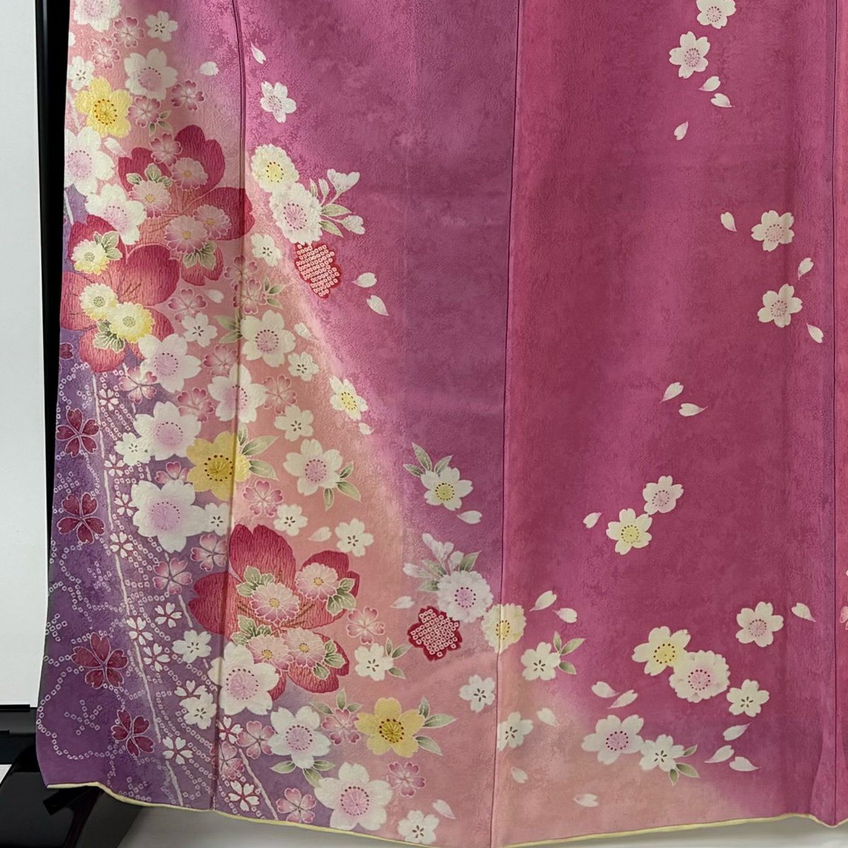 振袖禮服 身長167cm 袖長66cm M 雙層櫻花花瓣金彩裝飾漸層粉色純蠶絲名品級
