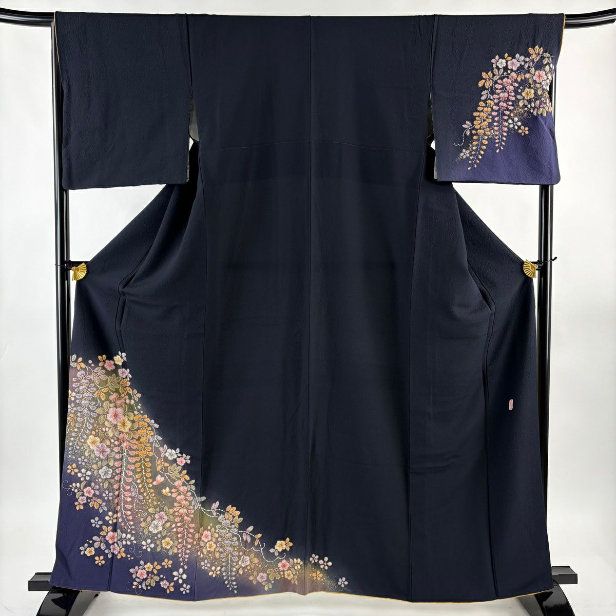 付下 身長163cm 袖長66cm M 雙層 翠山工房 落款あり 辻花染 金銀彩 深藍 純蠶絲 名品級