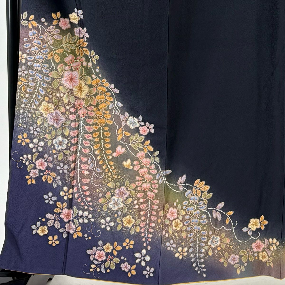 付下 身長163cm 袖長66cm M 雙層 翠山工房 落款あり 辻花染 金銀彩 深藍 純蠶絲 名品級