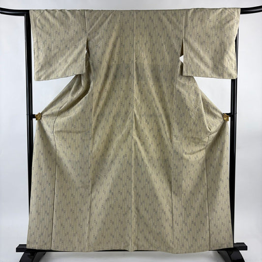 【美品】 紬織 身長161cm 袖長65cm M 雙層 垂直條紋 幾何圖案 米色 純蠶絲 名品級