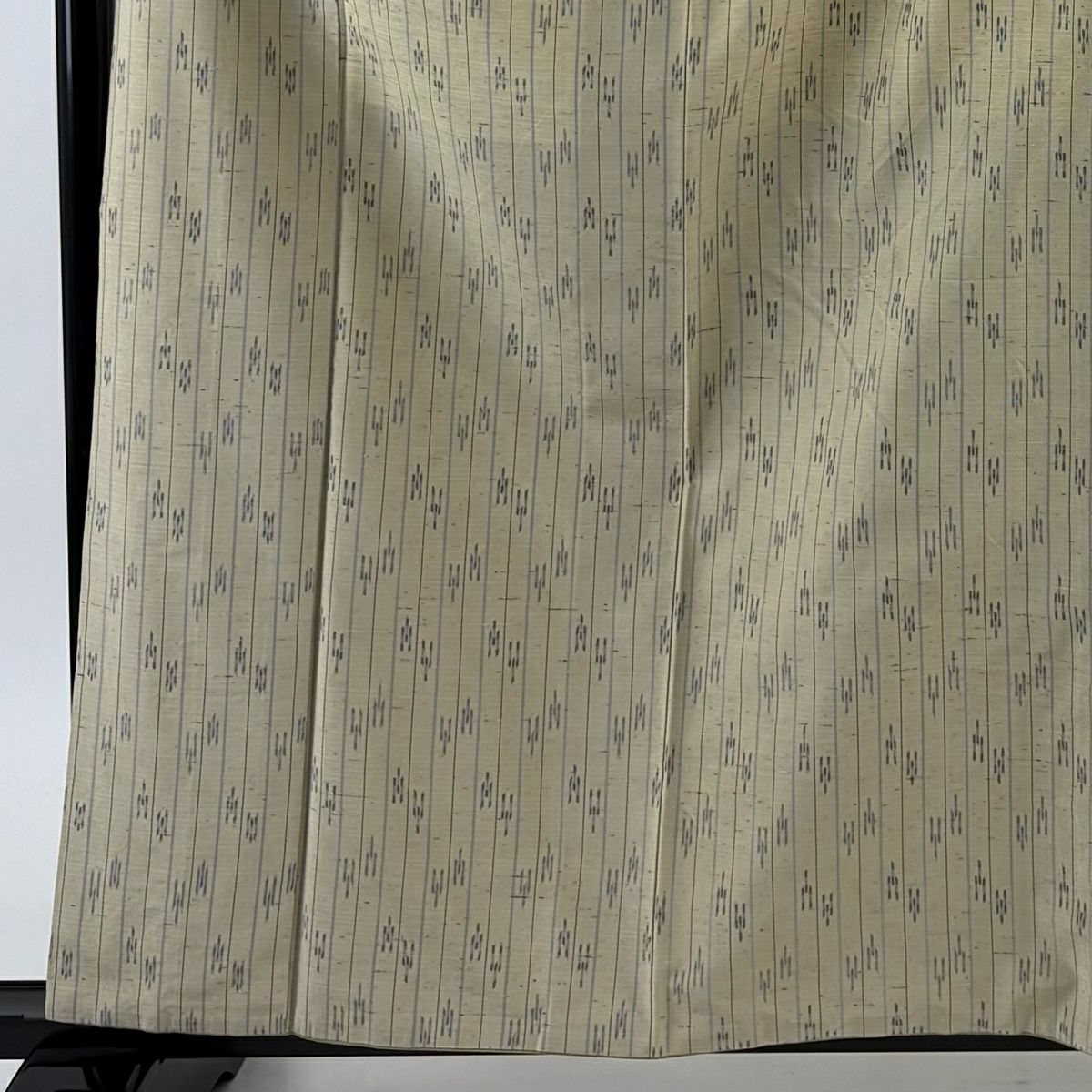 【美品】 紬織 身長161cm 袖長65cm M 雙層 垂直條紋 幾何圖案 米色 純蠶絲 名品級