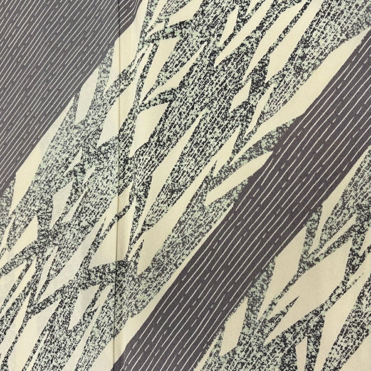 【美品】訪問服 身長160.5cm 袖長65.5cm M 雙層 落款あり 葉柄 斜紋 灰紫 純蠶絲 名品級