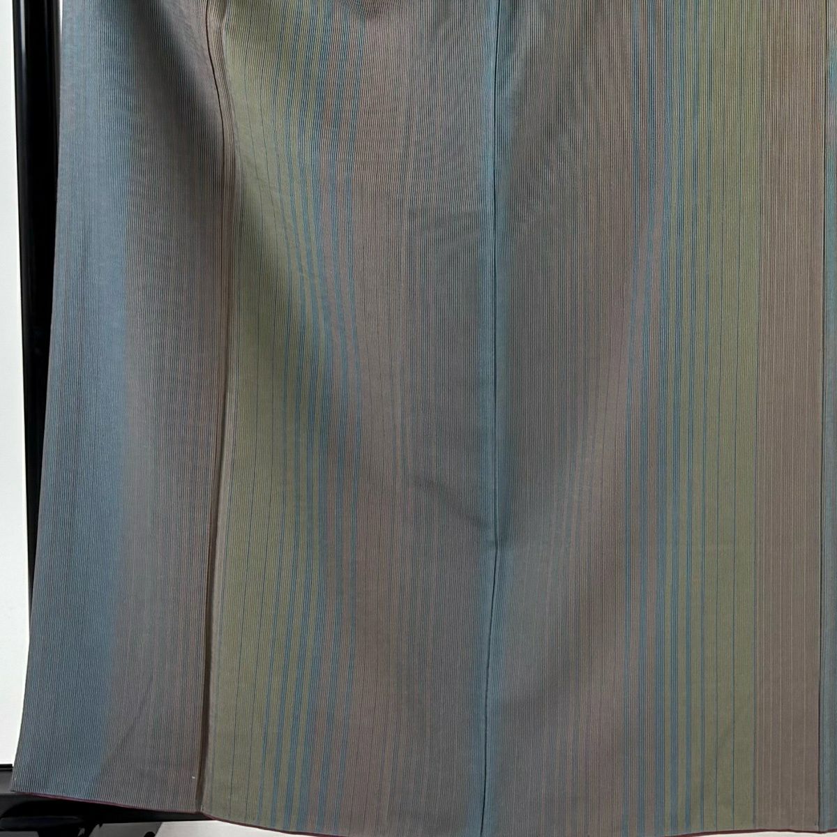 小紋 身長162.5cm 袖長65.5cm M 雙層 縱條紋 青灰 純蠶絲 名品級