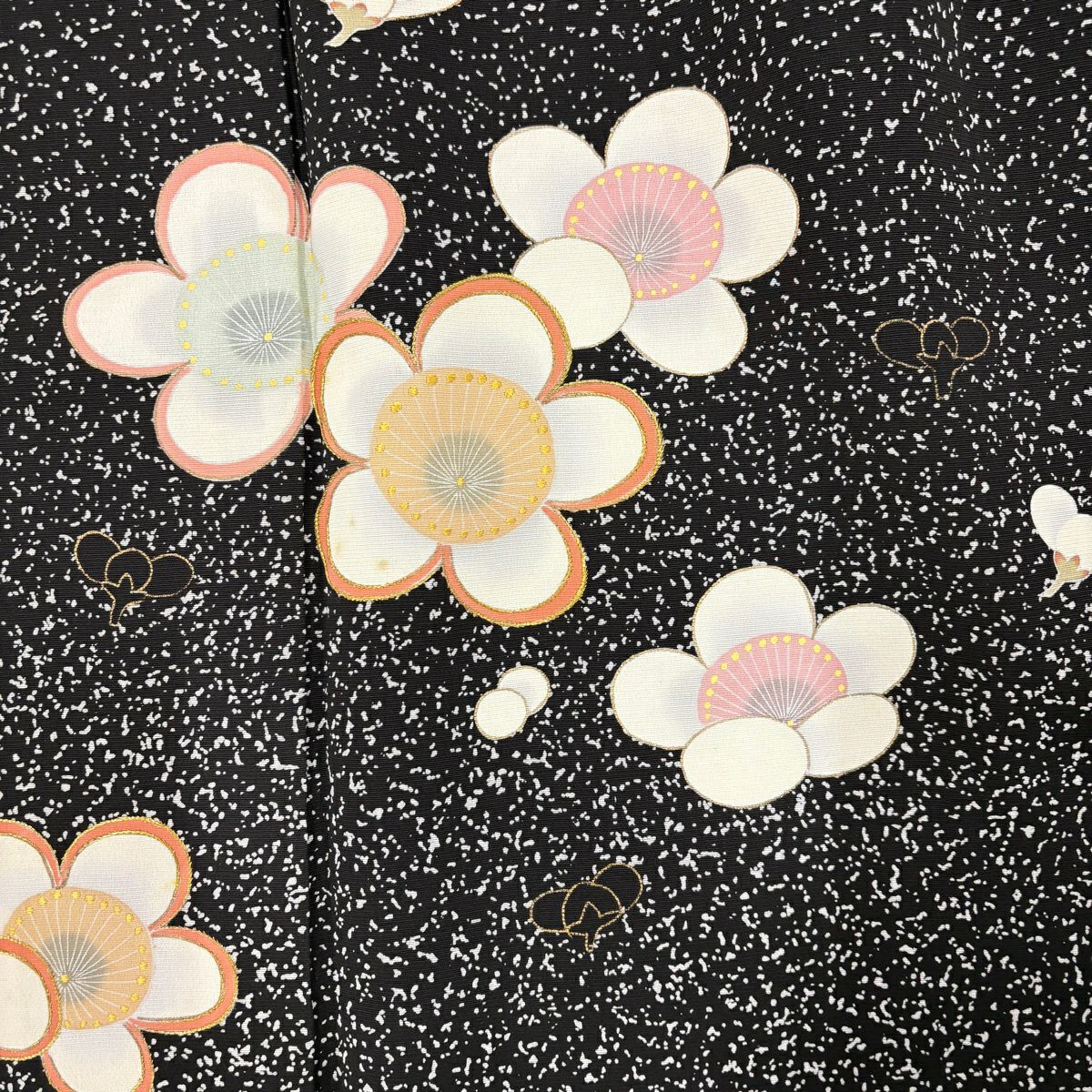 付下 身長162cm 袖長65cm M 雙層 梅花 楓 金銀彩 金絲 黑 純蠶絲 名品級 一個紋