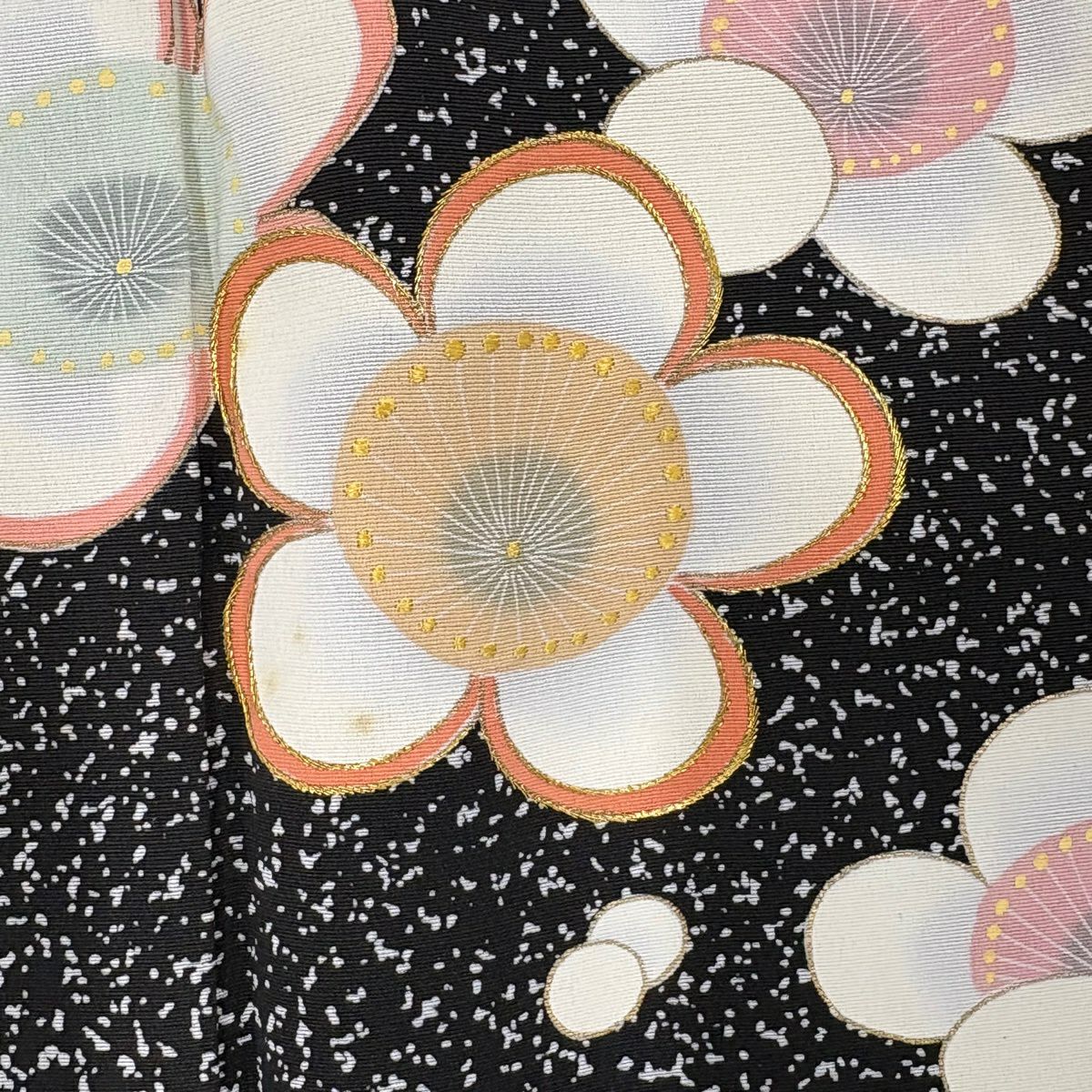 付下 身長162cm 袖長65cm M 雙層 梅花 楓 金銀彩 金絲 黑 純蠶絲 名品級 一個紋