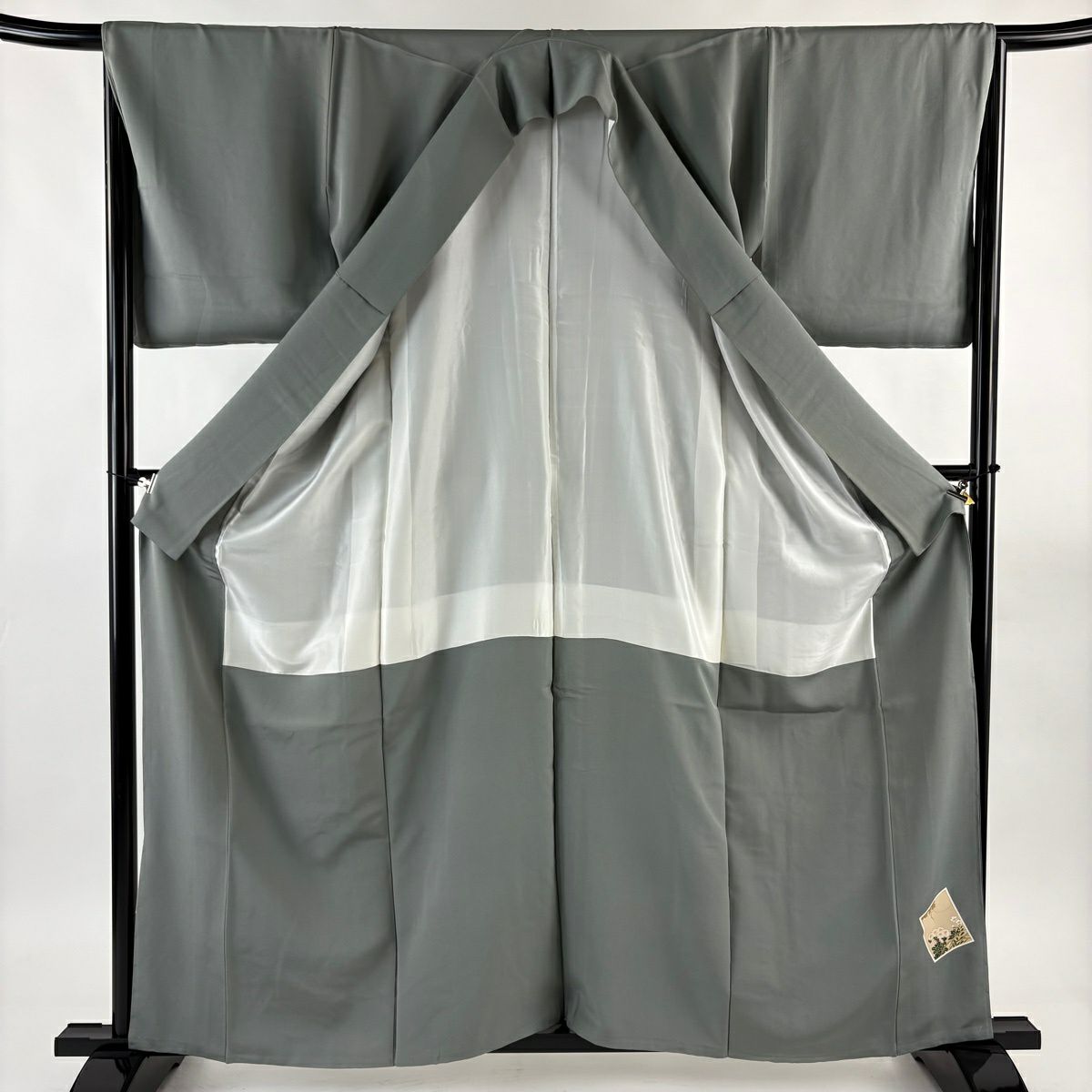 灰色留袖禮服 身長161.5cm 袖長66cm M 雙層 有落款 波 金絲 金銀彩 純蠶絲 名品級 一個紋