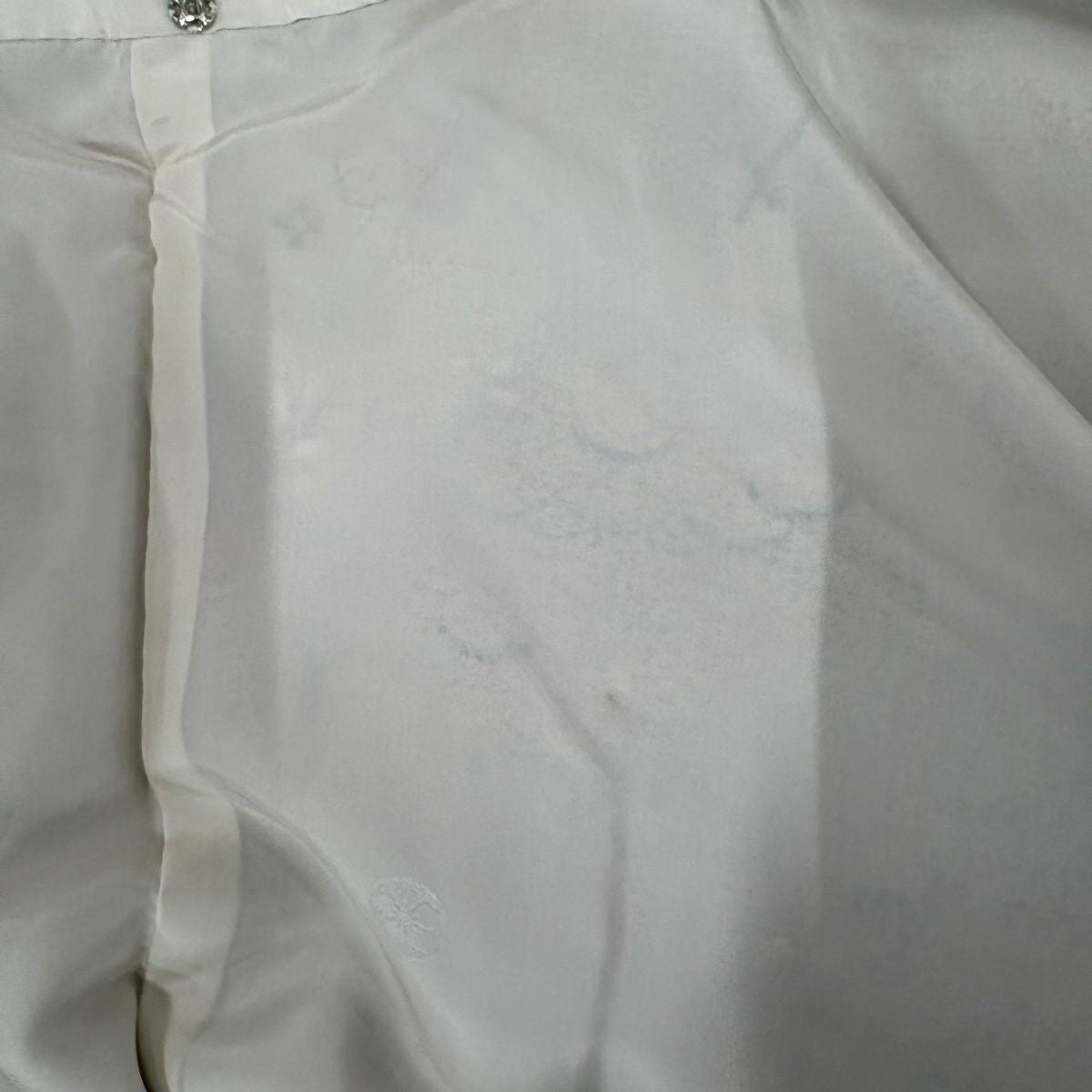 【美品】 小紋 身長157.5cm 袖長64cm M 雙層 草花紋紋 麻之葉 金銀彩 茶綠 純蠶絲 名品級