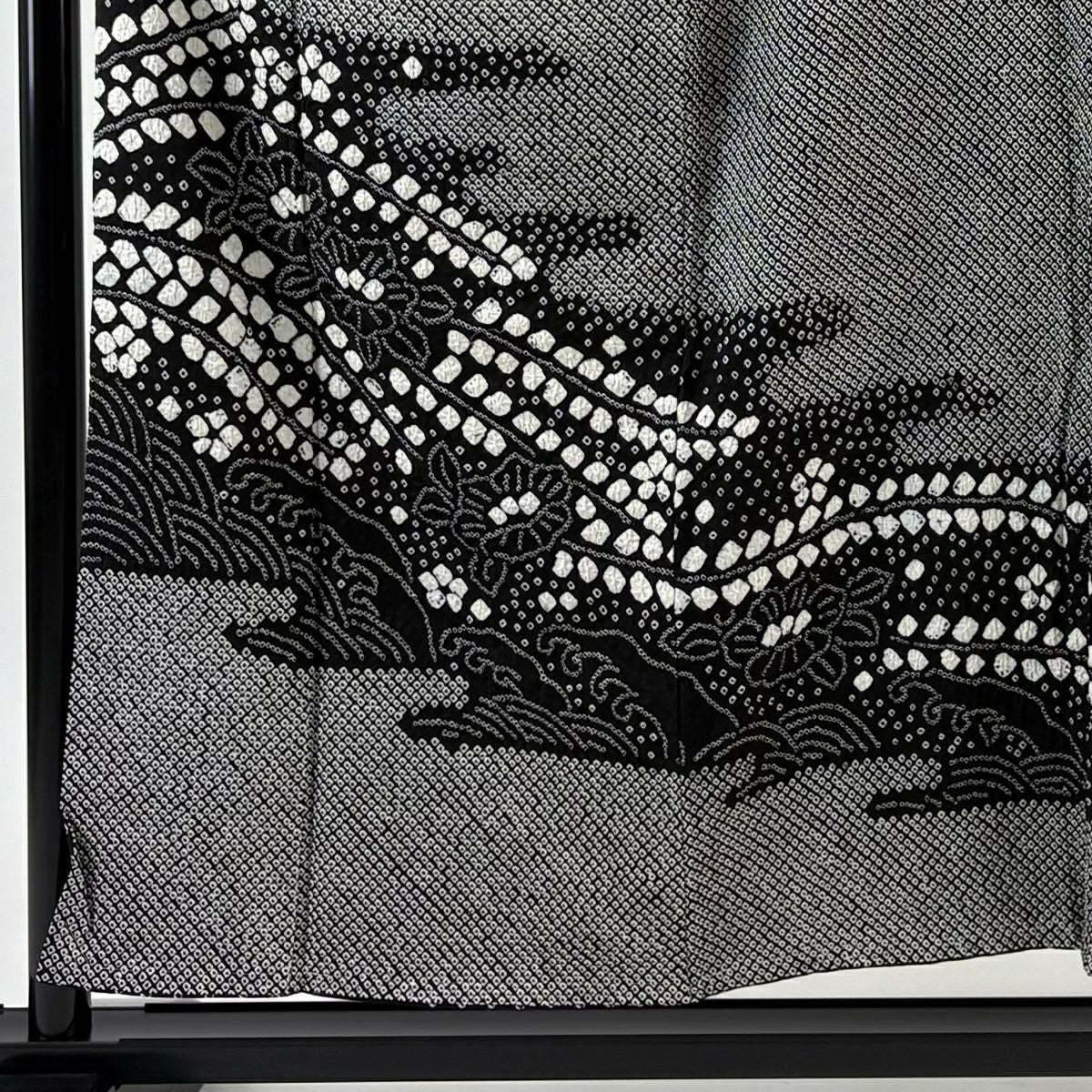 【美品】訪問服 身長155cm 袖長63.5cm S 雙層 波頭 椿 總絞染 黑灰 純蠶絲 名品級