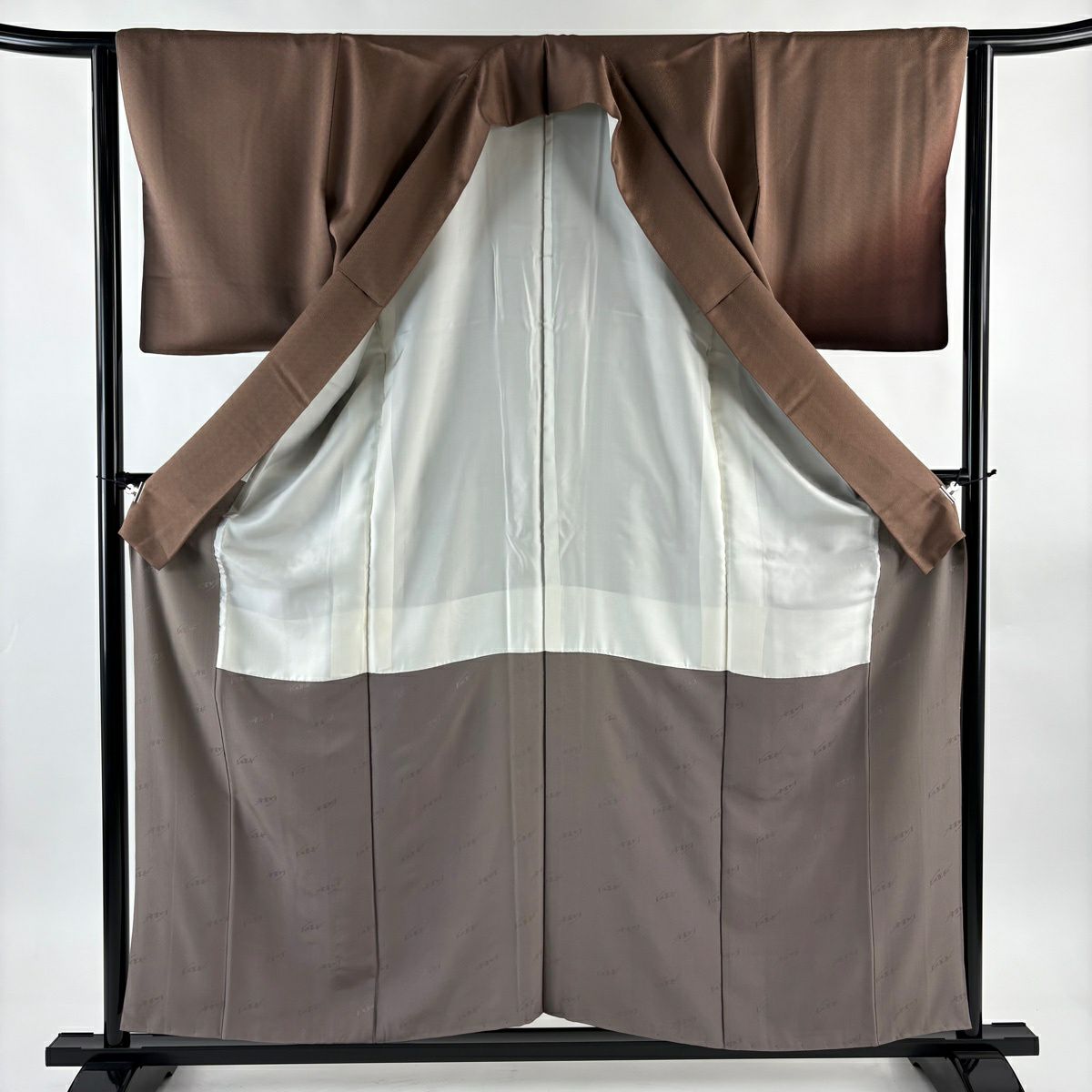 付下 身長158cm 袖長63cm S 雙層 斉藤三才 落款あり 枝花 蝶 金銀彩 漸層 小豆 純蠶絲 名品級