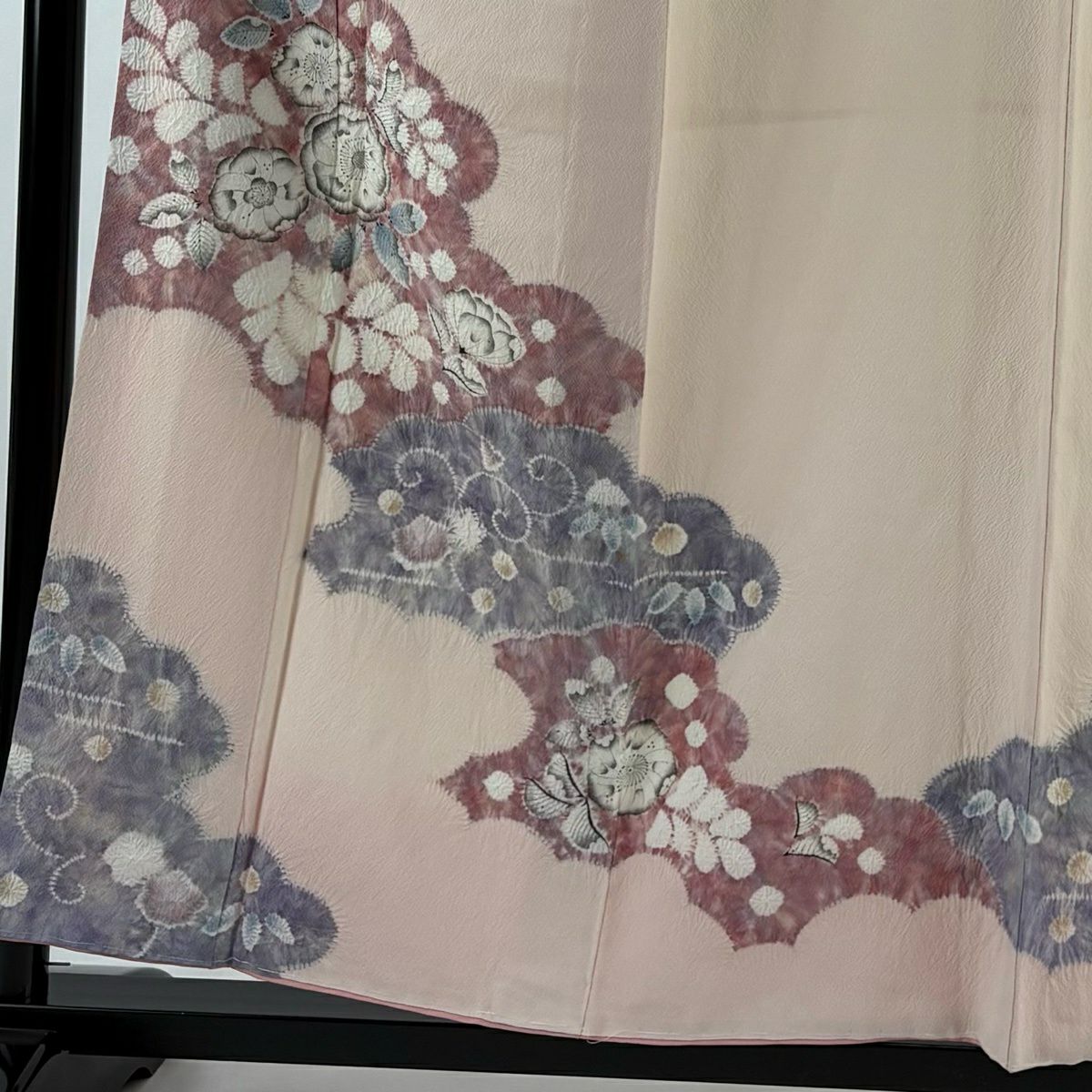 訪問服 身長156cm 袖長63cm S 雙層 滝泰 有落款 雲文 辻花染 淺粉色 純蠶絲 名品級