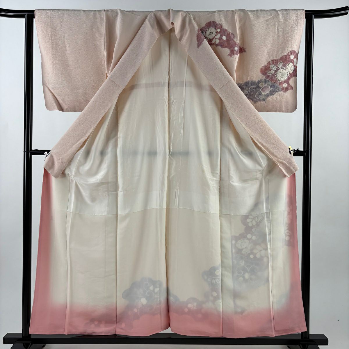 訪問服 身長156cm 袖長63cm S 雙層 滝泰 有落款 雲文 辻花染 淺粉色 純蠶絲 名品級