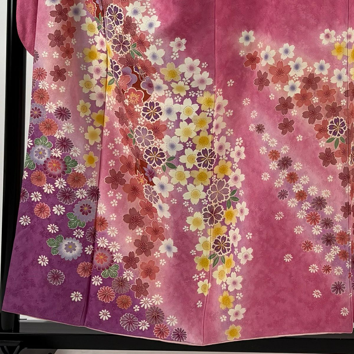 【美品】振袖禮服 身長156cm 袖長68cm L 雙層 櫻花 鈴 金絲 金銀彩 粉紅 純蠶絲 名品級