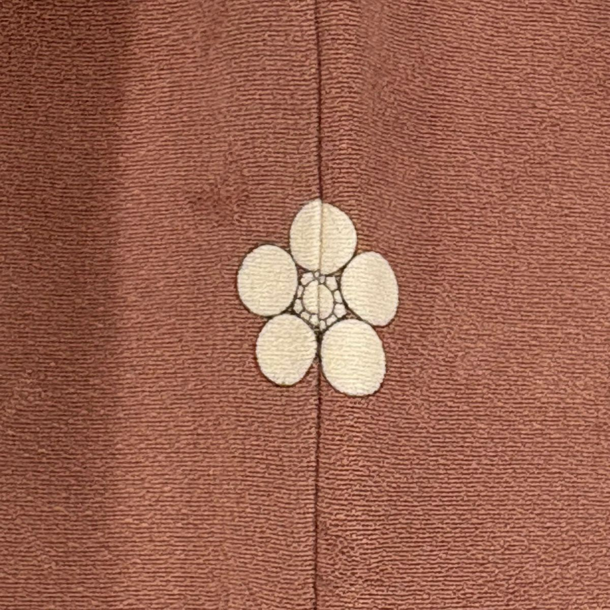 付下 身長157cm 袖長63cm S 雙層 木賊 草花紋紋 刺繡 金線 淺小豆 純蠶絲 名品級 一個紋