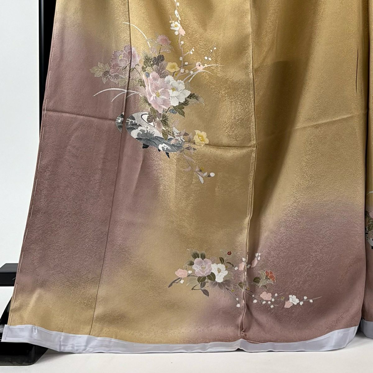 【美品】 付下 身長170.5cm 袖長72cm 未仕立 單層花羽 花器 草花紋紋 漸層 黃土色 純蠶絲 優品級