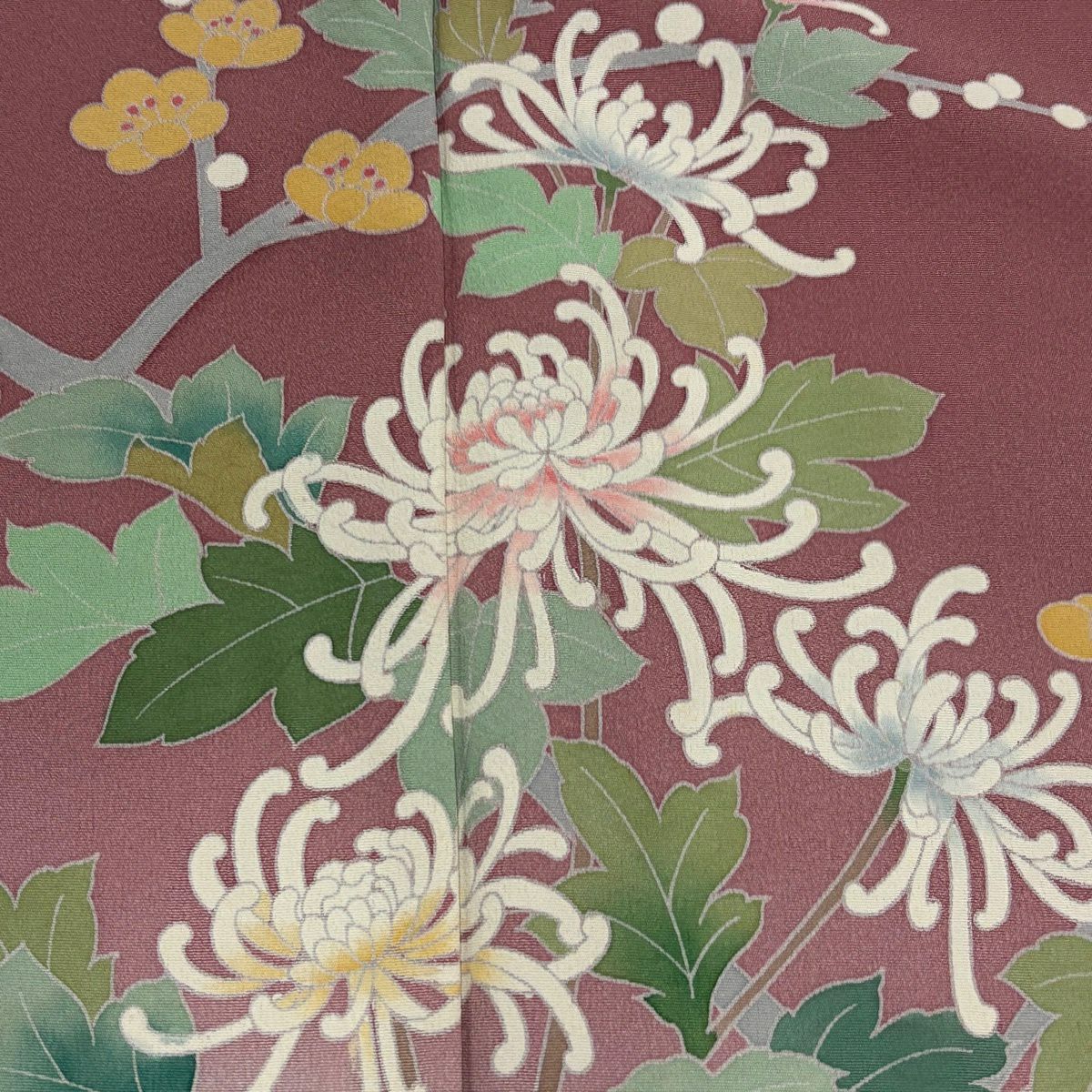 訪問服 身長162.5cm 袖長63.5cm S 雙層 落款有 亂菊花 枝梅花 染分 淡化 紅紫 純蠶絲 優品級