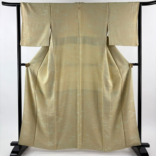 小紋 身長160.5cm 袖長64cm M 雙層 京名所三十六景 樹木 薄黃土色 純蠶絲 秀品級 一個紋