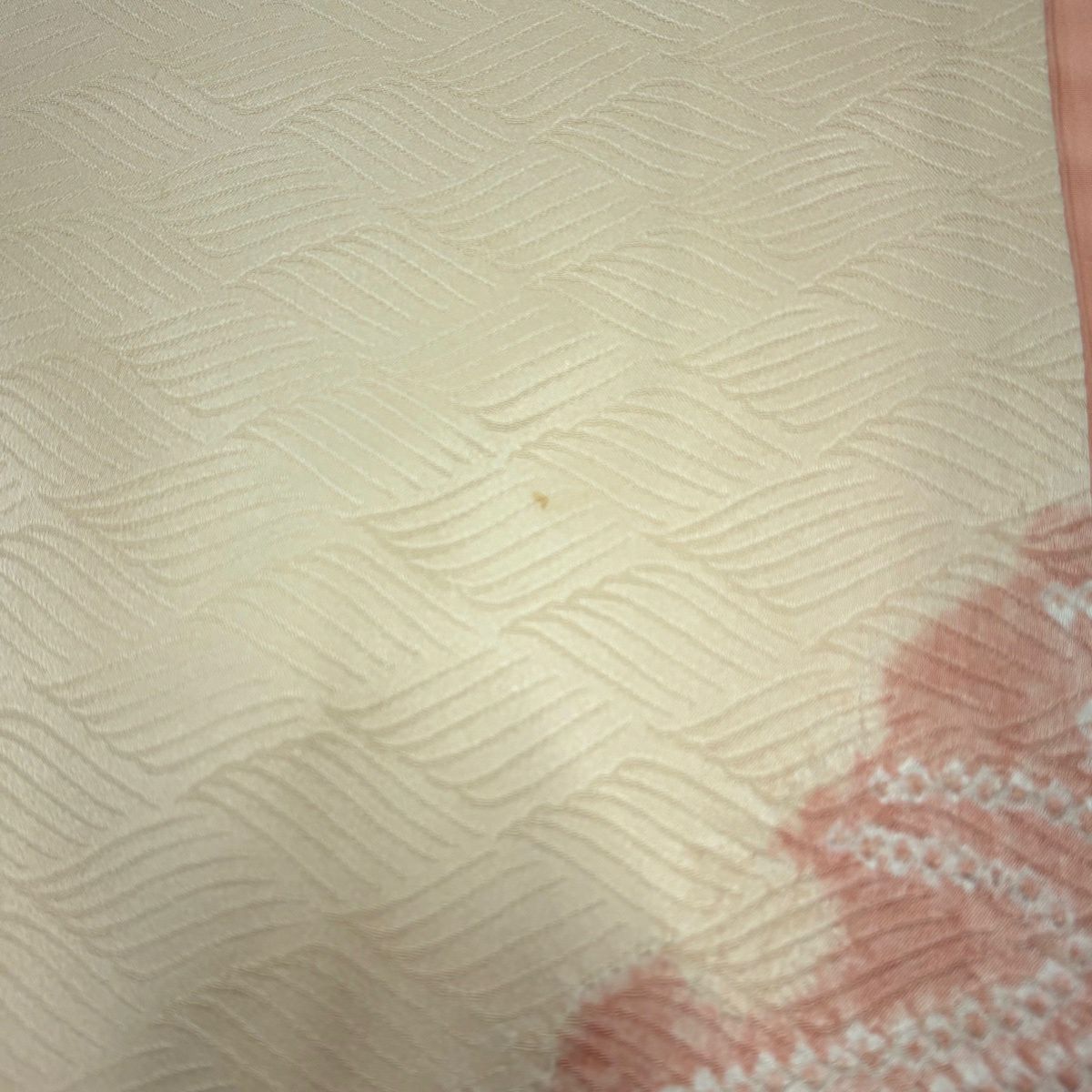 付下 身長158.5cm 袖長66.5cm M 雙層 雪輪 草花紋紋 絞染 刺繡 淺橙色 純蠶絲 優品級