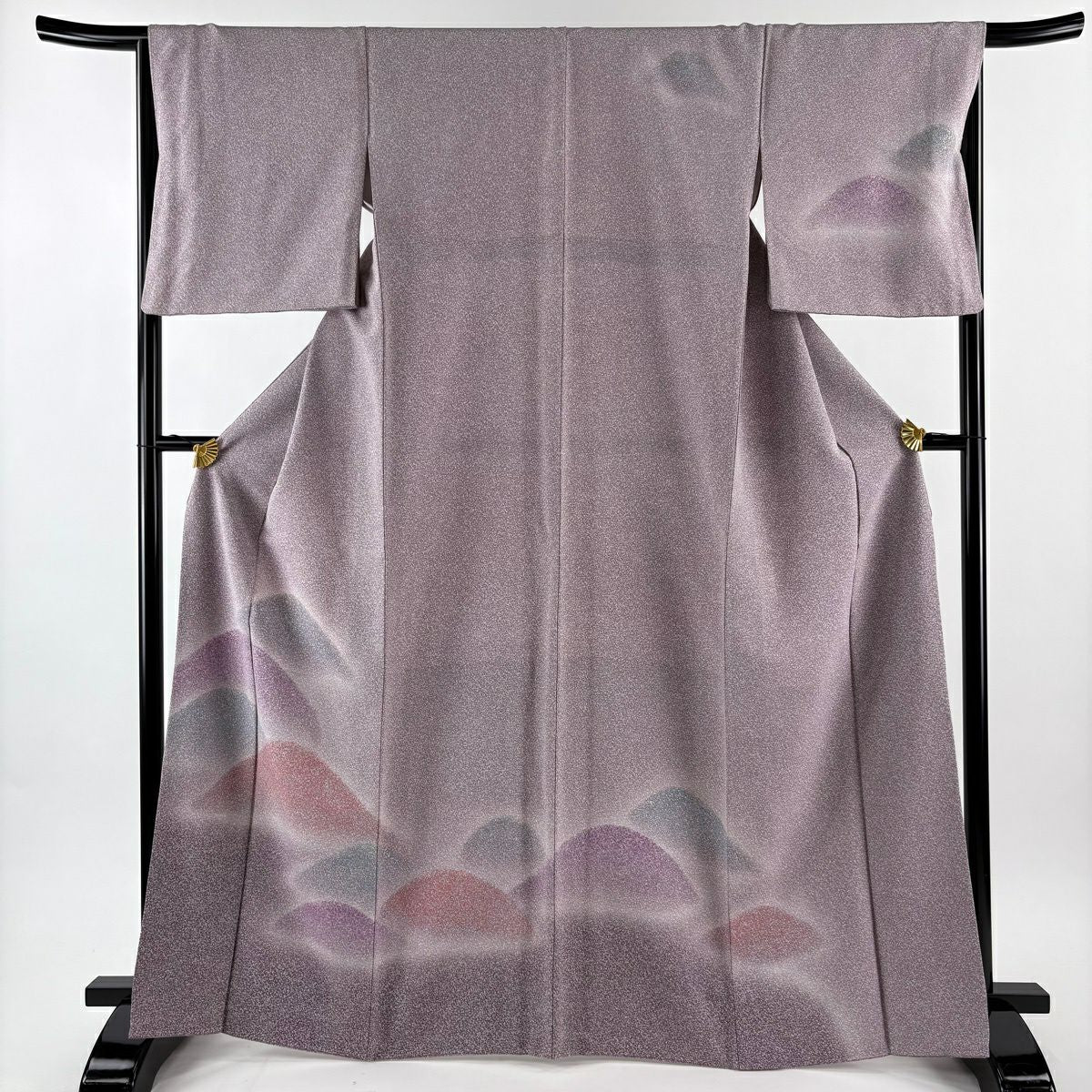 【美品】訪問服 身長167cm 袖長66.5cm M 雙層 山並 金銀彩 漸層 紫 純蠶絲 優品級
