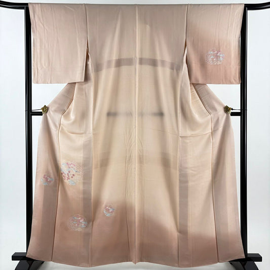 付下 身長160.5cm 袖長64cm M 雙層 雪輪 紅葉 刺繡 漸層 淺粉色 純蠶絲 優品級